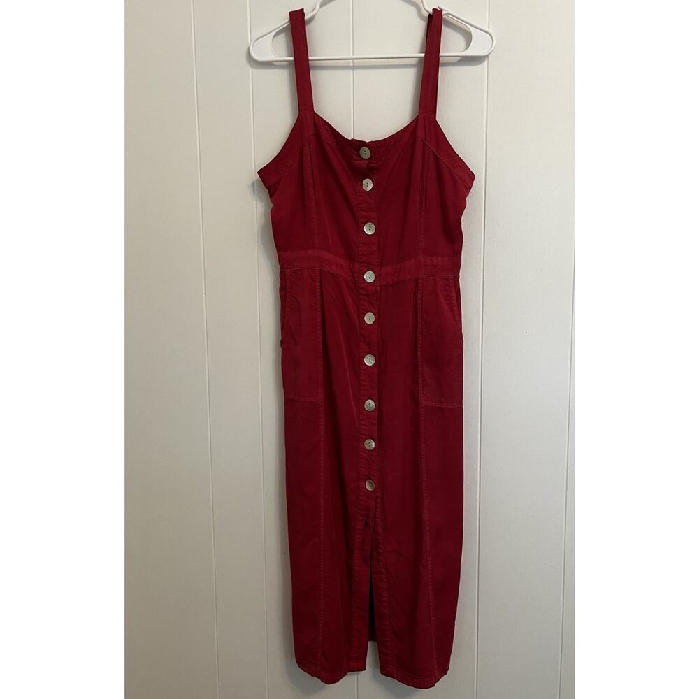 LoveStitch Red Cecelia Button Front Dress Size S Midi Coastal Core Summer